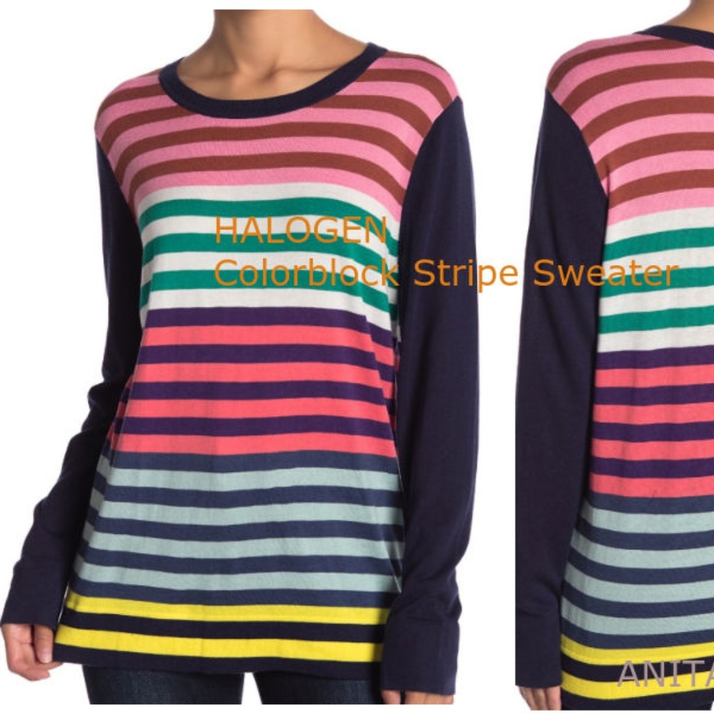 HALOGEN Colorblock Stripe Sweater Petite LS1